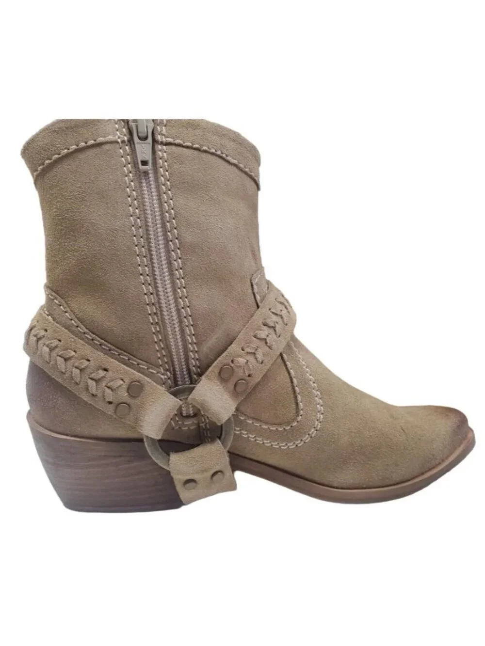 Naughty Monkey Etty Suede Buckle Embellished Boots Booties in Taupe size 6